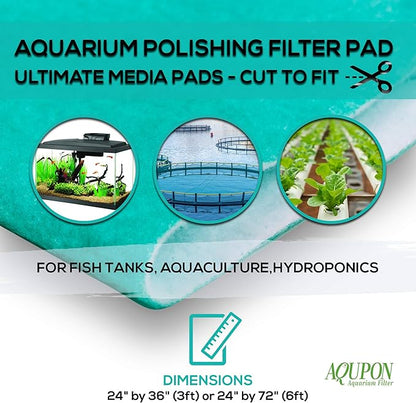 Aquarium Polishing Filter Pad 100 Micron Filters - Media Pads - Cut to Fit 24" by 36" - for Fish Tanks, Aquaculture, Hydroponics - USA Manufacturer (2 Pack)