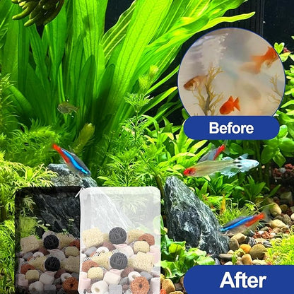 16 Pcs Aquarium Filter Media Bags with Plastic Zipper, Fish Tank Fine Mesh Bags for Activated Charcoal Aquarium, Reusable Aquarium Accessories for Carbon Bio Balls, Ceramic Rings(6in×8in and 4in×6in)