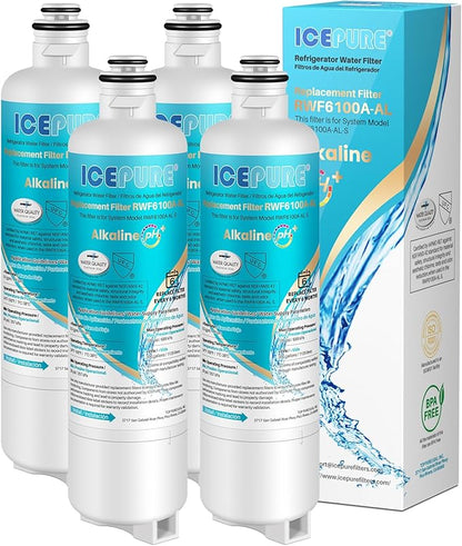 ICEPURE Alkaline BORPLFTR50 Refrigerator Water Filter Replacement for Bosch Ultra Clarity Pro 11032531, 12033030, BORPLFTR55, 12028325, 11025825, B36CT80SNS, WFC100MF, WFS200MF, Enhances PH, 4Pack