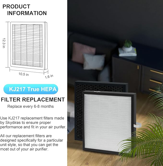 KJ217 Filter Replacement, Compatible with MOOKA KJ217 Smart Large Air Purifier, 3-in-1 H13 True HEPA with High-Efficiency Activated Carbon For Pets Dust Smoke Odor Dander Pollen, 2-PACK