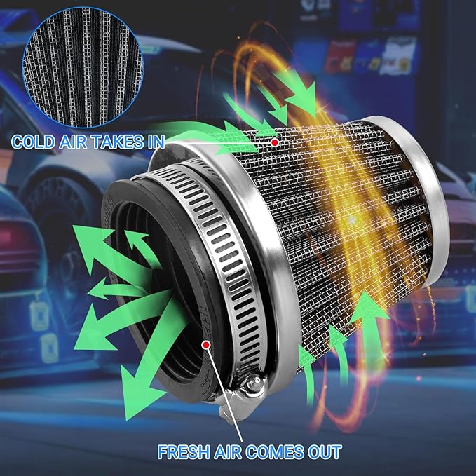 50mm Cold Air Intake Filter for Motorcycle Turbo Vent Breather Air Intake Black- 4Pcs