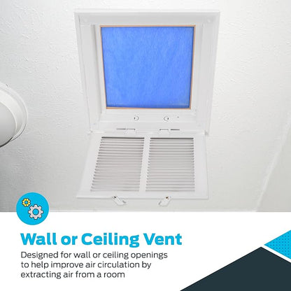 EZ-FLO 14 x 14 Inch (Duct Opening) Return Air Vent Cover for Wall or Ceiling, Solid Steel Return Air Filter Grille, HVAC Vent Cover, White, 61653
