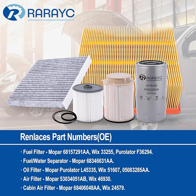 6.7L Cummins Fuel Filter Kit for 2019-2024 Ram Turbo Diesel Engines 68157291AA 68436631AA and Oil Filter 5083285AA Air filter 43034051AB Cabin Air Fitler 68406048AA