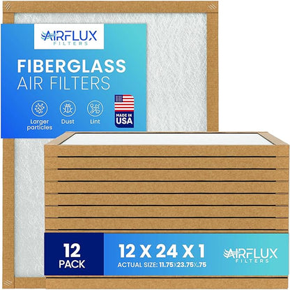 Fiberglass Air Filter -12x24x1Air Filter 12 Pack - Non Pleated 12"x24"x1", AC Filters for Home, Fiberglass, HVAC filters, Heater, Furnace Catcher for Dust - 1 YEAR SUPPLY