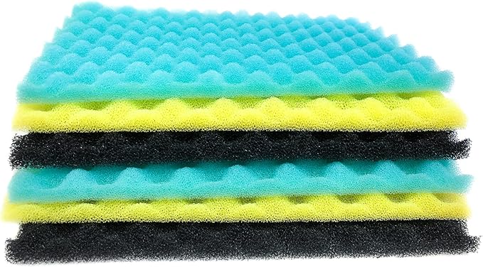 Wave Point Aquarium Bio Sponge Foam Filter Media Pad Cut-to-fit for Fish Tank Sump Pond 17" x 11" x 1/2" to 1" (2 Sets (6 PCS))