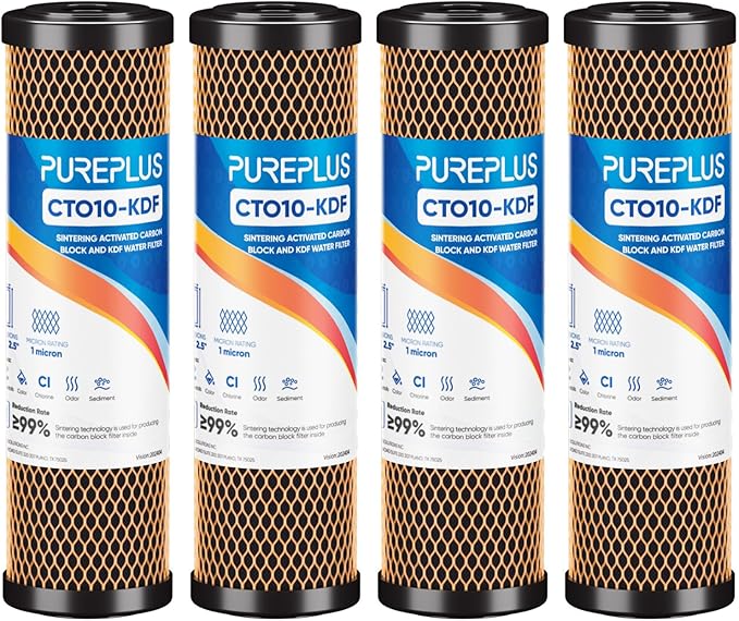 1 Micron 2.5" x 10" Whole House CTO Carbon Water Filter Cartridge Replacement for Under Sink Water Filter System, Dupont WFPFC8002, WFPFC9001, FXWTC, SCWH-5, WHEF-WHWC, WHCF-WHWC, AMZN-SCWH-5, 4Pack