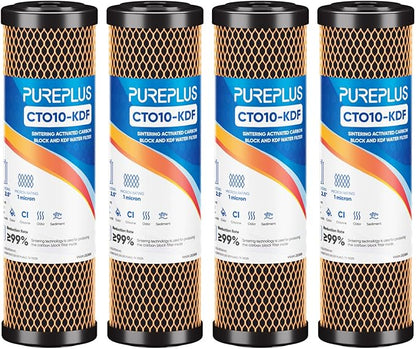 1 Micron 2.5" x 10" Whole House CTO Carbon Water Filter Cartridge Replacement for Under Sink Water Filter System, Dupont WFPFC8002, WFPFC9001, FXWTC, SCWH-5, WHEF-WHWC, WHCF-WHWC, AMZN-SCWH-5, 4Pack