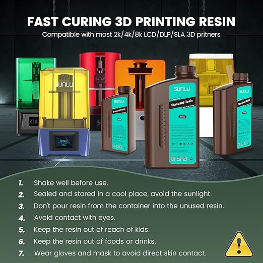 SUNLU 3D Printer Resin 1kg, Fast Curing Standard 3D Resin for LCD DLP SLA Resin 3D Printers, 395 to 405nm UV Curing 3D Printing Liquid Photopolymer Resin, Low Shrinkage, High Precision, 1000g, White