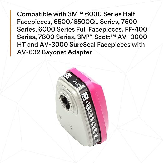 3M 60921 P100 Respirator Cartridge/Filter, NIOSH Approved, 1 Pair, OV/P100, Helps Protect Against Organic Vapors, Asbestos, Silica, and Particulates, Painting, Chemical Clean-up, Maintenance