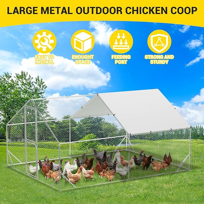 9.8X13.1x6.6FT, Large Walk in Chicken Run Pen Cage, Metal Coop Clearance with Double Door, Chicken Runs for Yard with Cover, Outdoor Cages for Chickens and Range Poultry, Large Chicken Coops