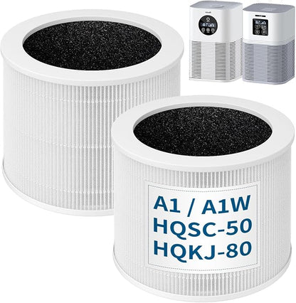 2 Pack A1 Filter Replacement For VEWIOR Air Puri-fier HQSC-50 HQKJ-80 A1W, For AMEIFU AP01W, For Tailulu HQZZ-60 PUR0003, For KOIOS HQKJ-50, 3-IN-1 True HEPA Replacement For Vewior A1w Air Puri-fier