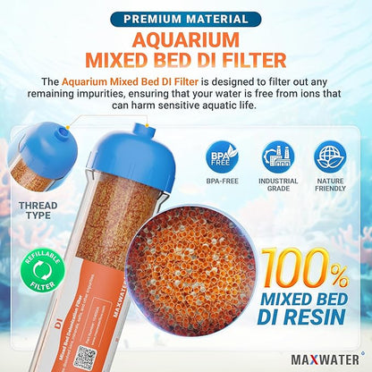 (3 Pack) Mixed Bed Ion Exchange Aquarium Filter Resin 0 PPM RO DI Refillable Housing w/Clamps & Fittings, Compatible with 10" Reverse Osmosis Water Filtration Systems, for High TDS in Water