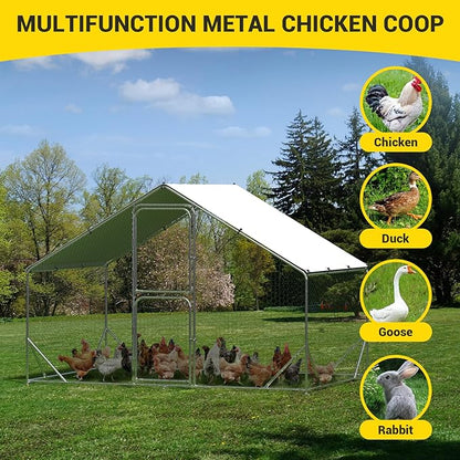 9.8X6.5x6.5FT, Large Walk in Chicken Run Pen Cage, Metal Coop Clearance with Double Door, Chicken Runs for Yard with Cover, Outdoor Cages for Chickens and Range Poultry, Large Chicken Coops