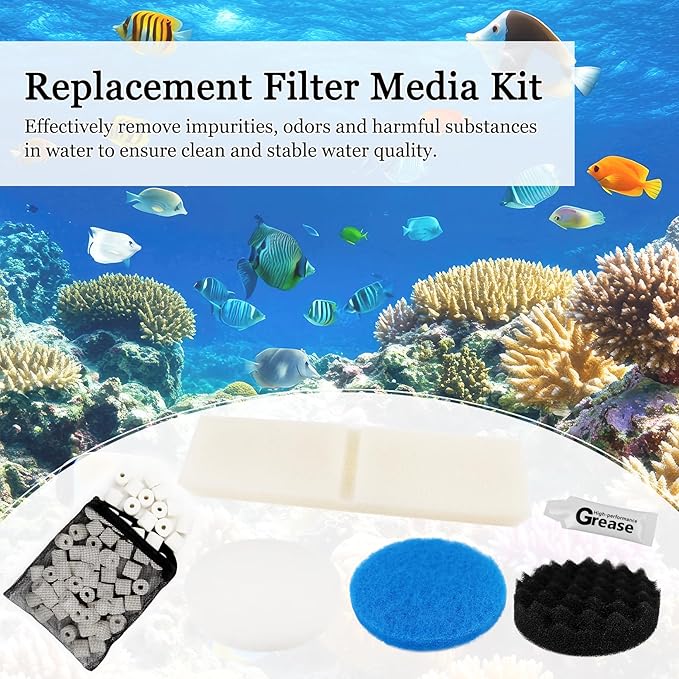 28 PCS Replacement Filter Media Kit Compatible with Fluval FX2/FX4/FX5/FX6 Aquarium Filters Include Media, Carbon Foam Pad, Water Polishing Pads, Bio-Foam Pads, Foam Block, Silicone Lube, Mesh Bag