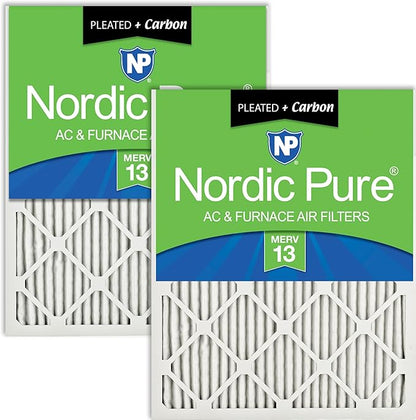 Nordic Pure 16x25x1 (Actual Size: 15 1/2 x 24 1/2 x 3/4) Pleated Air Filters MERV 13 Plus Carbon 2 Pack