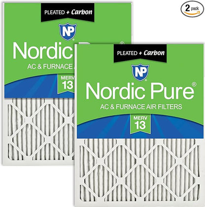 Nordic Pure 16x24x1 (Actual Size: 15 1/2 x 23 1/2 x 3/4) Pleated Air Filters MERV 13 Plus Carbon 2 Pack