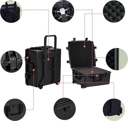MEIJIA Portable All Weather Waterproof Hard Case, Camera Case with Customizable Fit Foam And Rolling Wheels, 24.8"X23.7"X13.17",Elegant Black
