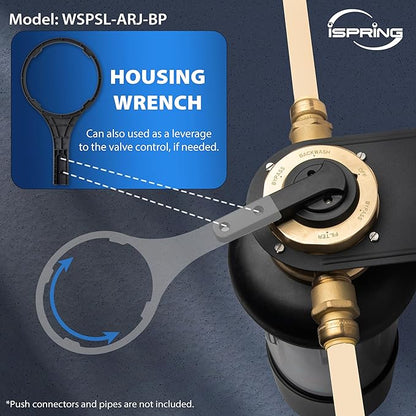 iSpring WSP100SL-ARJ-BP, NSF Certified, Whole House Spin Down Sediment Water Filter with 4 Modes Bypass, Include Siliphos Helps Prevent Scale, Clear Housing, Jumbo Size with Touch-Screen Auto Flushing