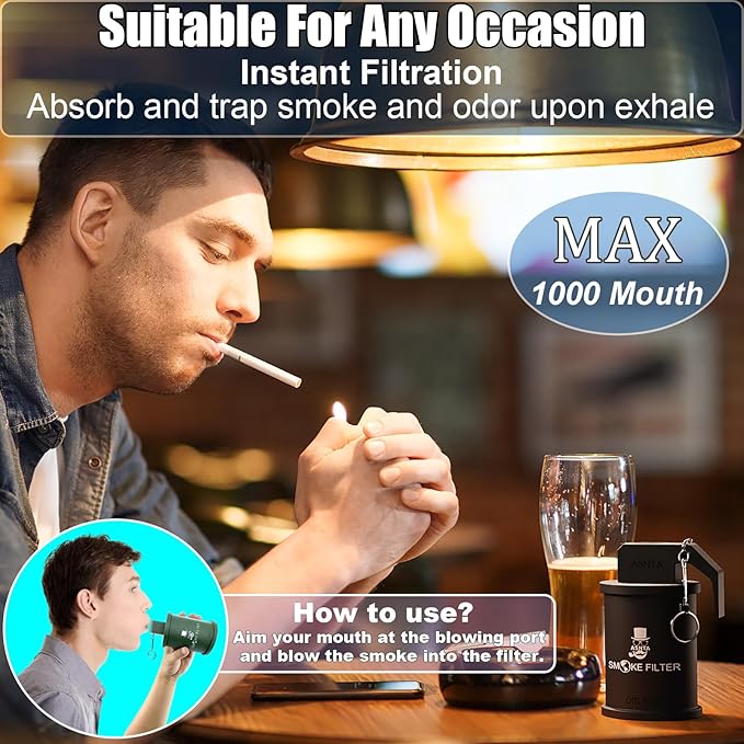 Personal Smoke Air Filter - Replaceable Filter,Suitable for Capturing Smoke and Removing Odors in Cars, Offices and Bedrooms, Durable for 500 Times of Use, Easy Breathing(Black)