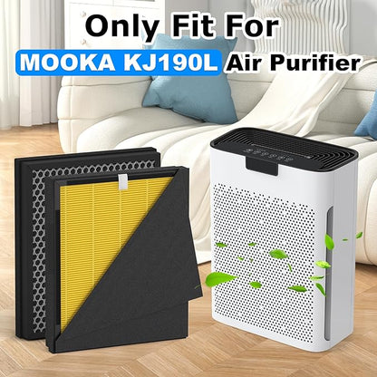 2 Pack KJ190L Filter Replacement Compatible with MOOKA KJ190L Air Purifier for Large Room, 2 Stage Filtration for Pollen Dust, 2 H13 HEPA Filters & 4 Washable PreFilters for Pets