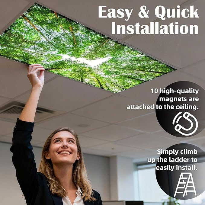 Fluorescent Light Covers - Classroom Covers for Ceiling Lights, 1 PCS 4 x 2 Feet Magnetic Light Filters, Classroom, Office Decor (Spring & Forest)