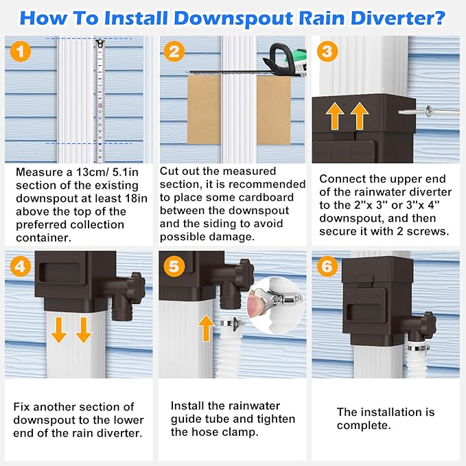 WADEO Rainwater Collection System, Downspout Diverter Fits for 2"x 3" or 3"x 4" Residential Downspouts, Rain Barrel Diverter Kit with Adjustable Valve and Filter, 5FT Hose, Brown
