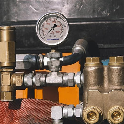 MEASUREMAN 2-1/2" Dial Size, Glycerin Filled Pressure Gauge, 0-1500psi/kpa, 304 Stainless Steel Case, 1/4" NPT Lower Mount