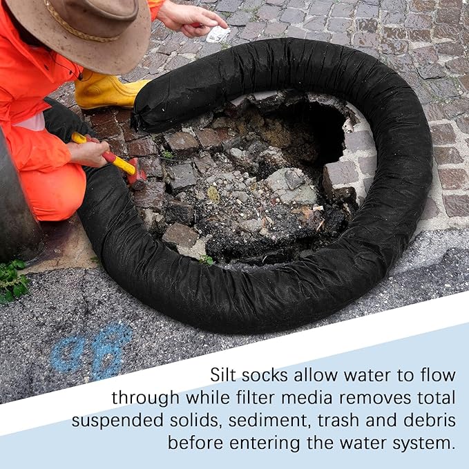 2 Pcs Sediment Filter Erosion Control Blanket Silt Fence Sock with Stuffers Drain Stormwater Sediment Filter for Erosion Control and Storm Drain Protection (5" x 15')