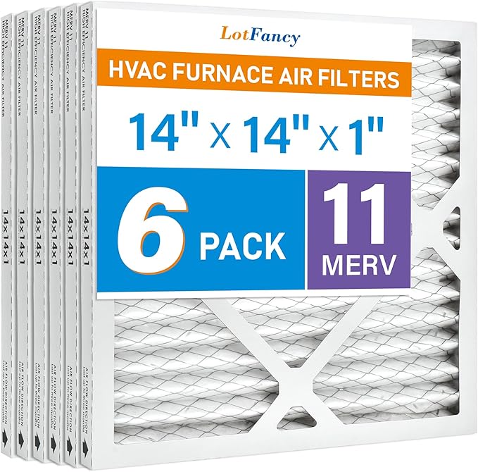 LotFancy 14x14x1 Air Filter MERV 11 6-Pack, Electrostatic Pleated AC Furnace Air Filter, Captures Dust, Smog & Pet Dander, Actual Size: 13.75"x13.75"x0.75"