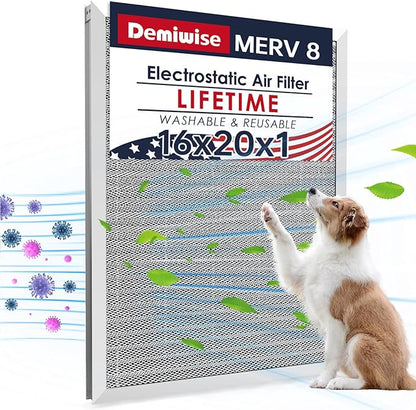 MERV 8 16x20x1 Washable Aluminum Lifetime Furnace Filter, Reusable AC/HVAC Filter, Permanent Air Filter, Easy to Clean, Healthier Home or Office
