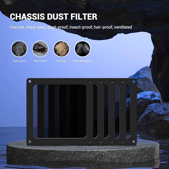 Dust Filter PC 90mm for Computer Cooler/PSU/Routers Nylon 80 Mesh, Magnetic Frame PC Fan Dust Mesh Cooler Filter Dustproof Computer Fan Grills (Nylon, 90 * 90mm, 2pcs, Black)