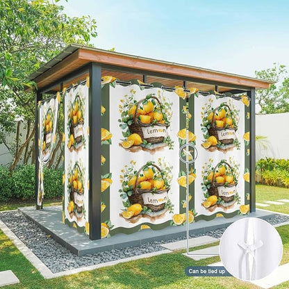 Lemon Outdoor Curtains for Patio Lemons Baskets Summer Tropical Plant Waterproof Outside Curtains with Grommet Top Weatherproof Curtain for Cabana Pergola Gazebo, 1 Panel, 54" W x 84" L