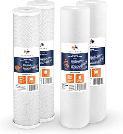 Aquaboon 5 Micron 20 x 4.5 Water Filter Cartridges Set of 4, Whole House Water Filter Replacements for 2-Stage Sediment & Chlorine, Odors Reduction