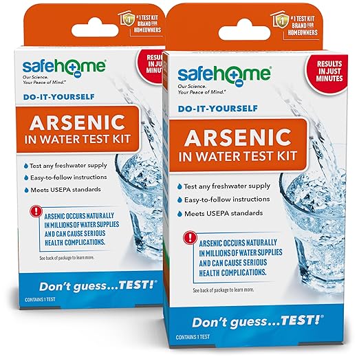 Safe Home® DIY Arsenic in Water Test Kit – at Home Testing for Arsenic in Any Freshwater Supply – Detection 0-500 PPB – Fast Results – (2 Pack)
