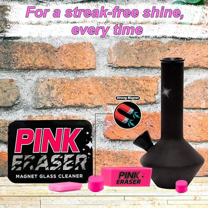 Pink Formula Pink Eraser Magnetic Glass Scrubber – 2 Sizes of Scrub Heads - Glass Cleaner - Removes Herb & Oil Residue for Spotless Glass Cleaning - Reusable Magnetic Glass Cleaner