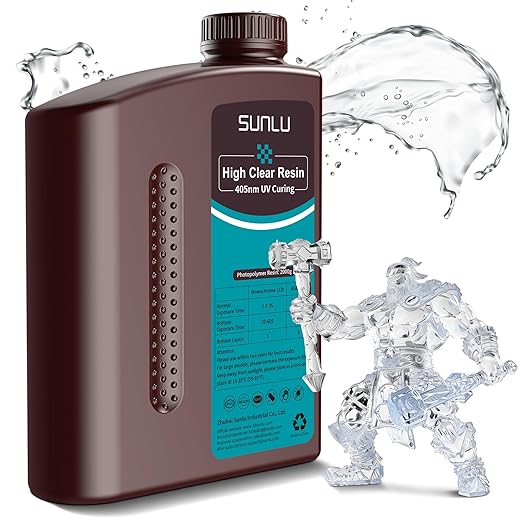 SUNLU High Clear 3D Printer Resin, High Transparency 3D Printing Resin, Resist Yellowing Clear Resin, 405nm UV Curing 3D Printing Photopolymer Resin, Suitable for LCD/DLP/SLA 3D Resin Printer, 2000g