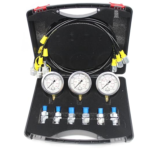 SINOCMP Hydraulic Pressure Test Coupling Kit with 3 Pressure Gauge, 3 Hoses and 6 Couplings, Hydraulic Gauge Set for Excavator Construction Machinery