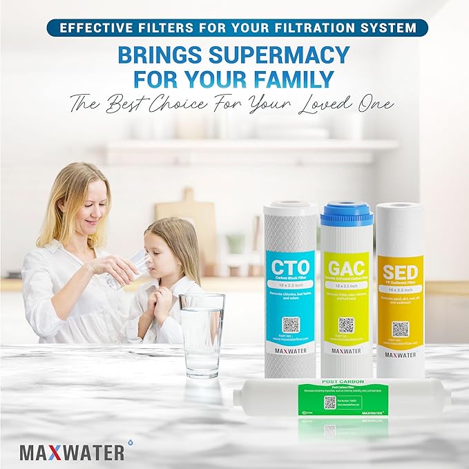 Max Water 5 Micron Replacement Filter Set (10 inch x 2.5 inch) for Standard 5 Stage RO (Reverse Osmosis) Water Filter System - PP Sediment, GAC, CTO & Post Carbon