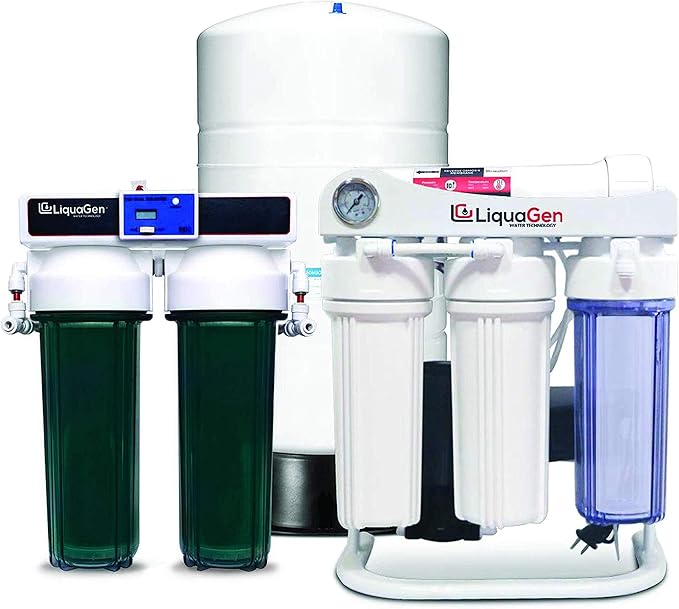 LiquaGen - Light Commercial Grade RO/DI Water Filter System | Reverse Osmosis and Deionization RO/DI | Booster Pump with TDS Meter | 20 Gallon Tank - 400GPD