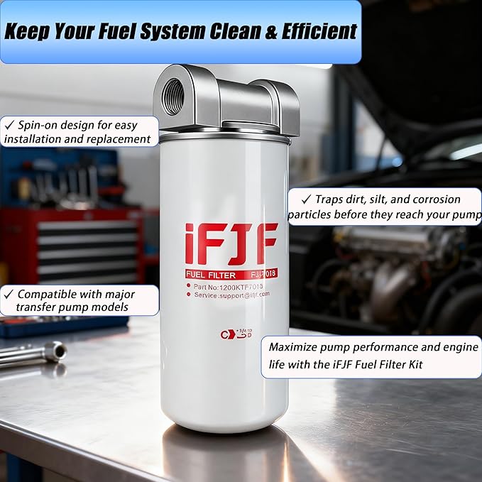 iFJF 1200KTF7018 Fuel Filter Spin-on Particulate Replacement for Transfer Pump FR112 FR1210G FR610G 18 GPM 3/4" with 1200KTG9075 Filter Head and 3/4” ST Elbow and 3/4 x 7” Nipple