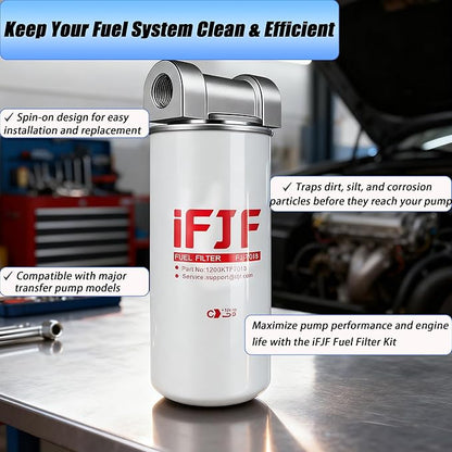 iFJF 1200KTF7018 Fuel Filter Spin-on Particulate Replacement for Transfer Pump FR112 FR1210G FR610G 18 GPM 3/4" with 1200KTG9075 Filter Head and 3/4” ST Elbow and 3/4 x 7” Nipple
