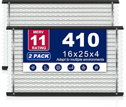2-Pack 410 Air Filter Replacement Compatible with AprilAire Whole House Air Purifiers,Models 1410, 1610, 2410, 2416, 3410, 4400, MERV 11, Size: 16x25x4 Pleated HVAC AC Furnace Filter
