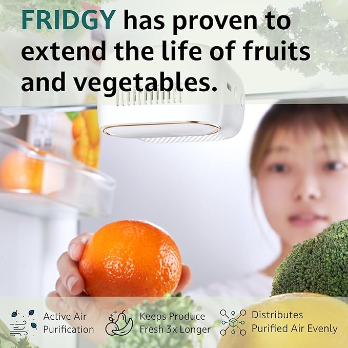 Fridge Air Purifier | Keeps Fridge Odor-Free & Produce Fresh Longer | Compact, Easy to Use & Battery-Powered Deodorizer | Better Than Baking Soda