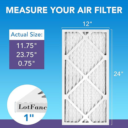 LotFancy 12x24x1 Air Filter MERV 11 4-Pack, Electrostatic Pleated AC Furnace Air Filter, Captures Dust, Smog & Pet Dander, Actual Size: 11.75"x23.75"x0.75"