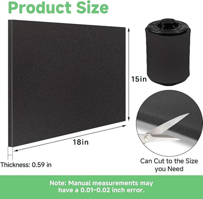 Washable Foam Filter Material for Uni Filter BF-1 BF1, 65-PPI Motorcycle Foam Air Filter Sheet, Cut-to-Size Pre-Filter Sponge for ATV/UTV Dirt Bike Lawn Mower Engines,15''x18''x5/8'', Black