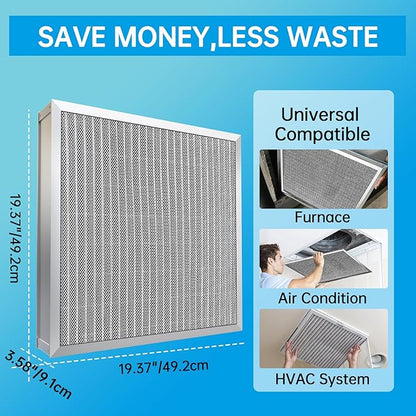 UBeesize 20x20x4 Reusable Electrostatic Air Filter HVAC AC Furnace Filter,Washable, Lasts a Lifetime,Permanent Air Filter,Breathe Fresher,Home And Office(Actual Size:19.37x19.37x3.58Inch)