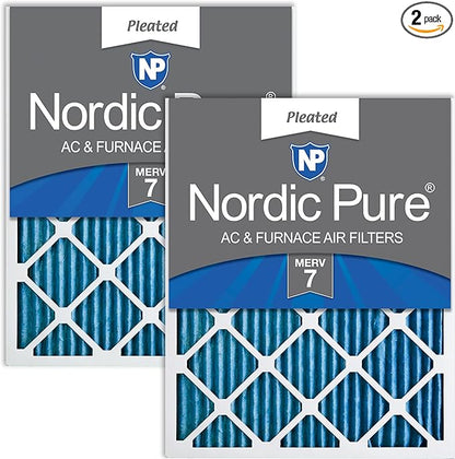Nordic Pure 12x20x1 (Actual Size: 11 1/2 x 19 1/2 x 3/4) Pleated MERV 7 Air Filters 2 Pack