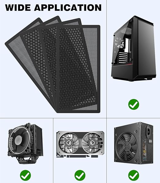MoKo 140 x 280mm PC Case Magnetic Dust Mesh Filter, 0.5mm PVC Mesh Hole Computer Cooler Fan, Magnetic Frame Dustproof Cover Grill for Computer PC Case - 4PCS