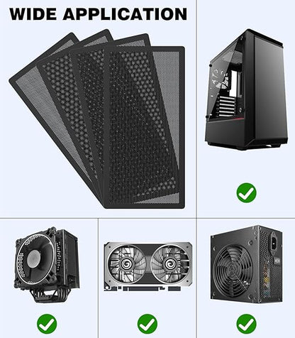 MoKo 140 x 280mm PC Case Magnetic Dust Mesh Filter, 0.5mm PVC Mesh Hole Computer Cooler Fan, Magnetic Frame Dustproof Cover Grill for Computer PC Case - 4PCS