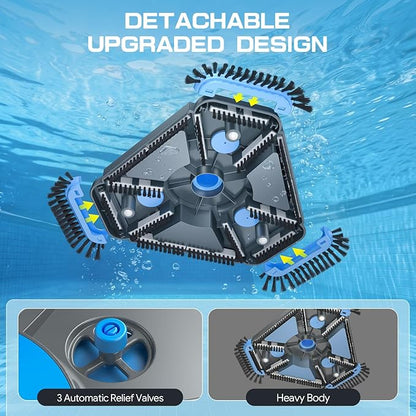 UIRWAY Upgrade Pool Vacuum Head with Side Brush & 360° Swivel Cuff, 1-1/2" x 30 Ft Heavy Duty Manual Kink-Resistant Vacuum Hoses, Weighted Triangular Shape for Inground & Above Ground Pool(No Pole)